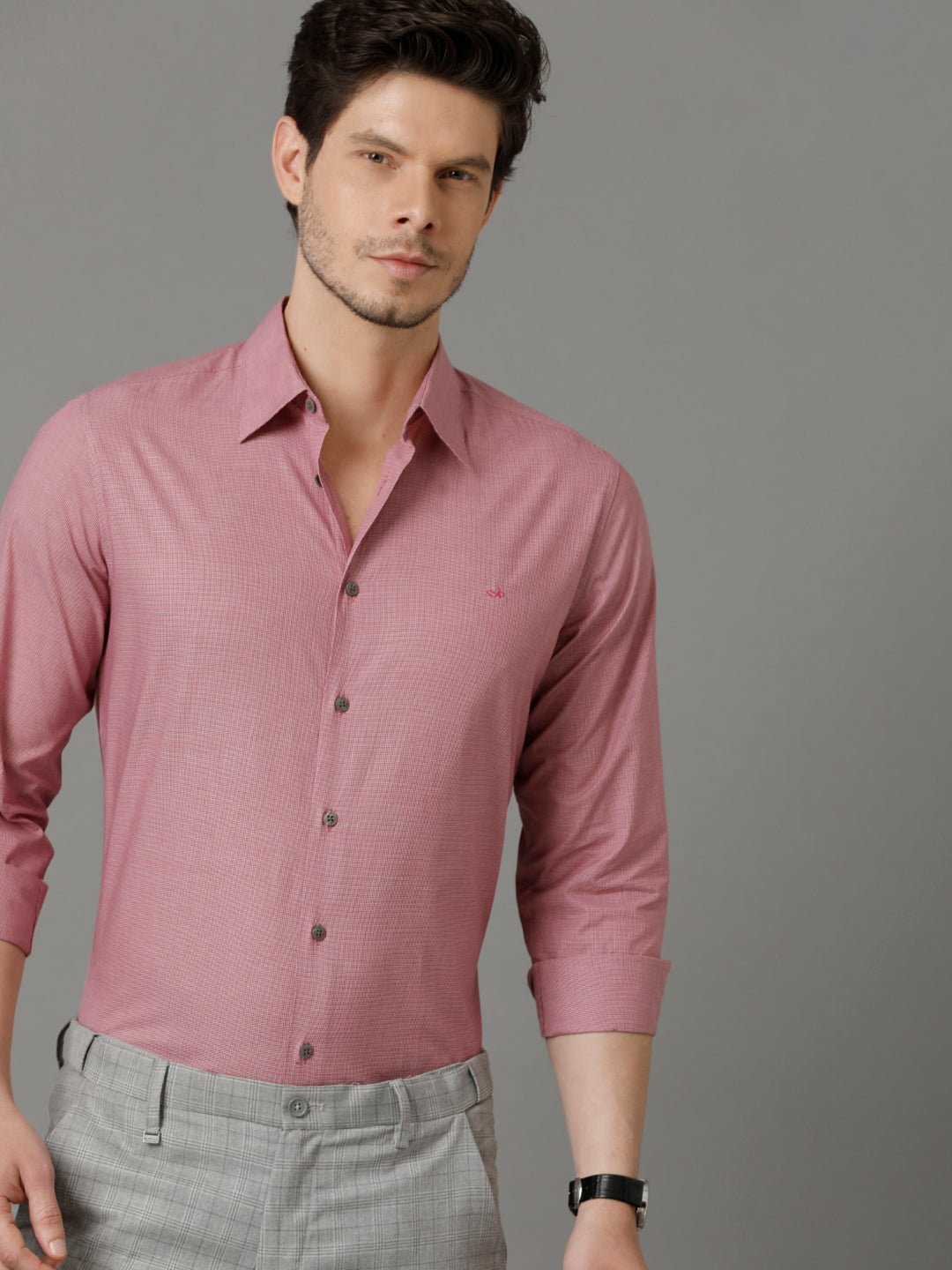 Aldeno Mens Slim Fit Micro Checks Coral Formal Cotton Shirt (CYRUS)