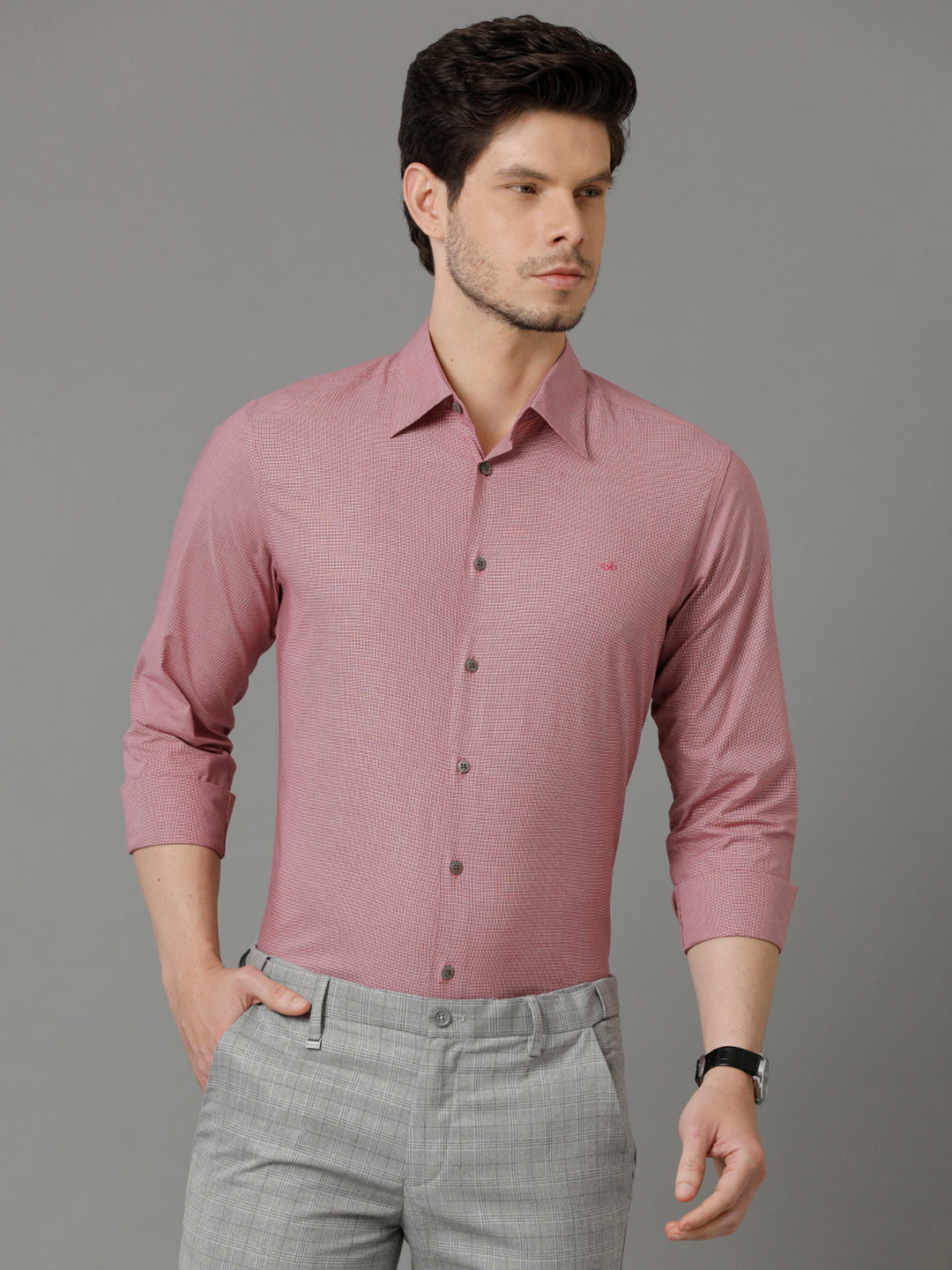 Aldeno Mens Slim Fit Micro Checks Coral Formal Cotton Shirt (CYRUS)