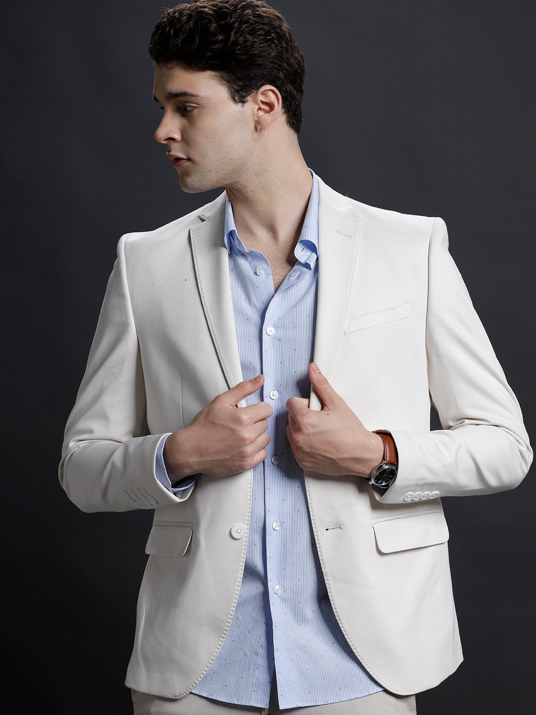 Aldeno Mens Regular Fit Vertical Blue/White Formal Cotton Shirt (FAYEN)