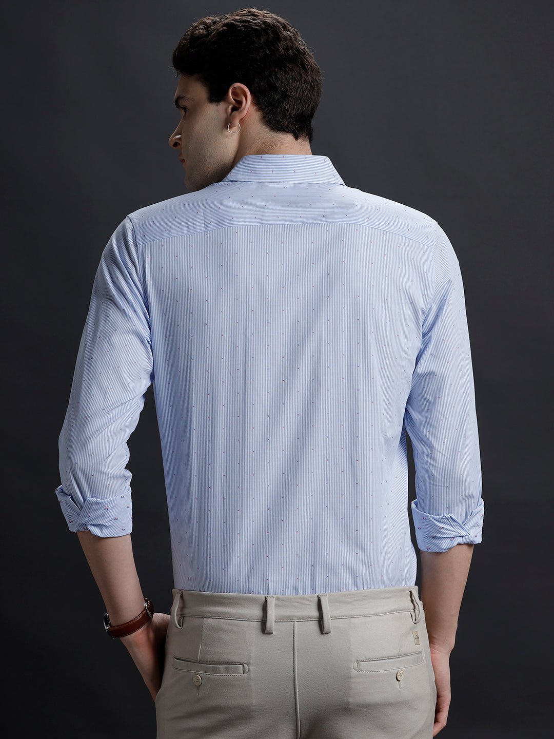 Aldeno Mens Regular Fit Vertical Blue/White Formal Cotton Shirt (FAYEN)