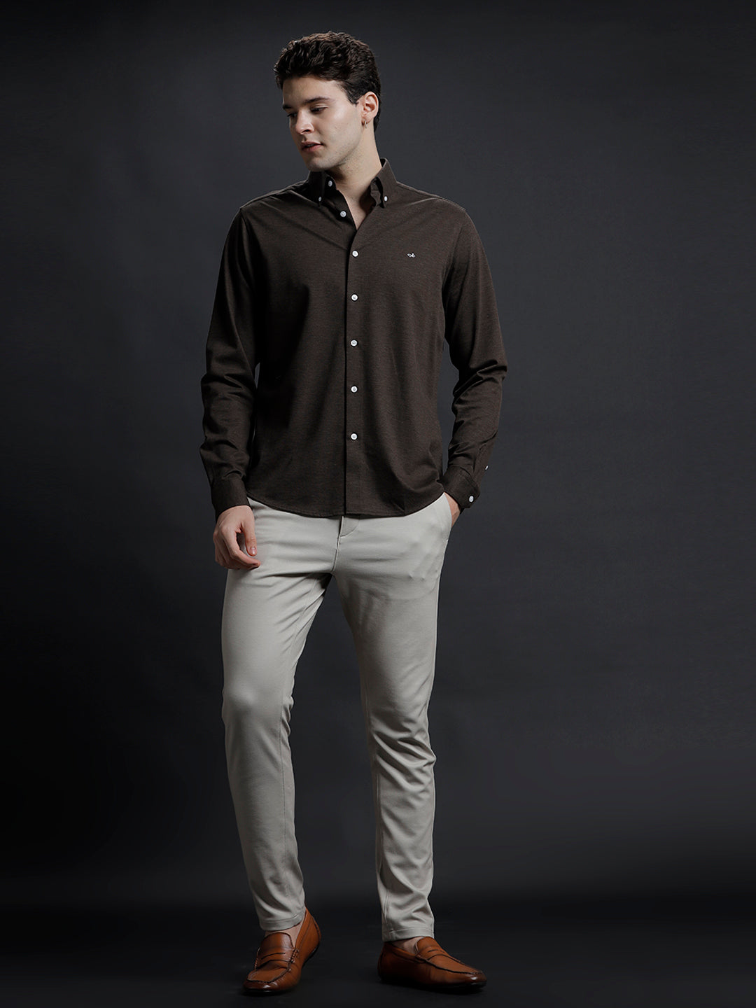 Aldeno Mens Regular Fit Plain Brown Casual Cotton Shirt (KENIA)