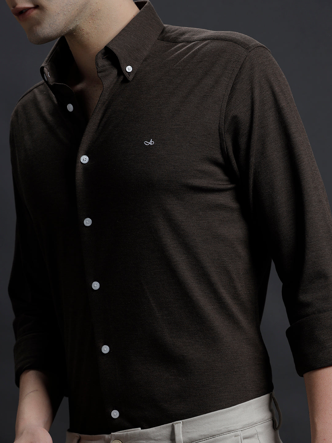 Aldeno Mens Regular Fit Plain Brown Casual Cotton Shirt (KENIA)