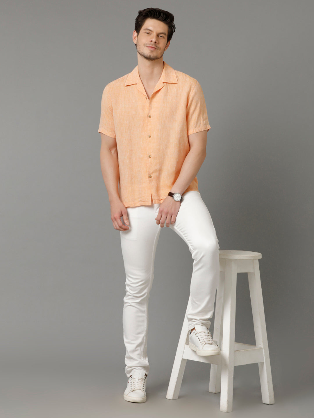 Aldeno Mens Regular Fit Solid Orange Casual Linen Shirt (LACH)