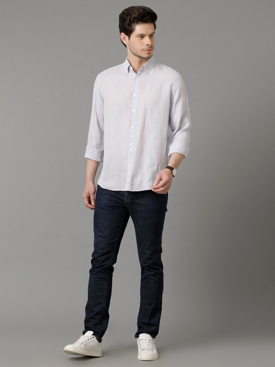 Aldeno Mens Regular Fit Solid Lavender Casual Linen Shirt (LARIC)