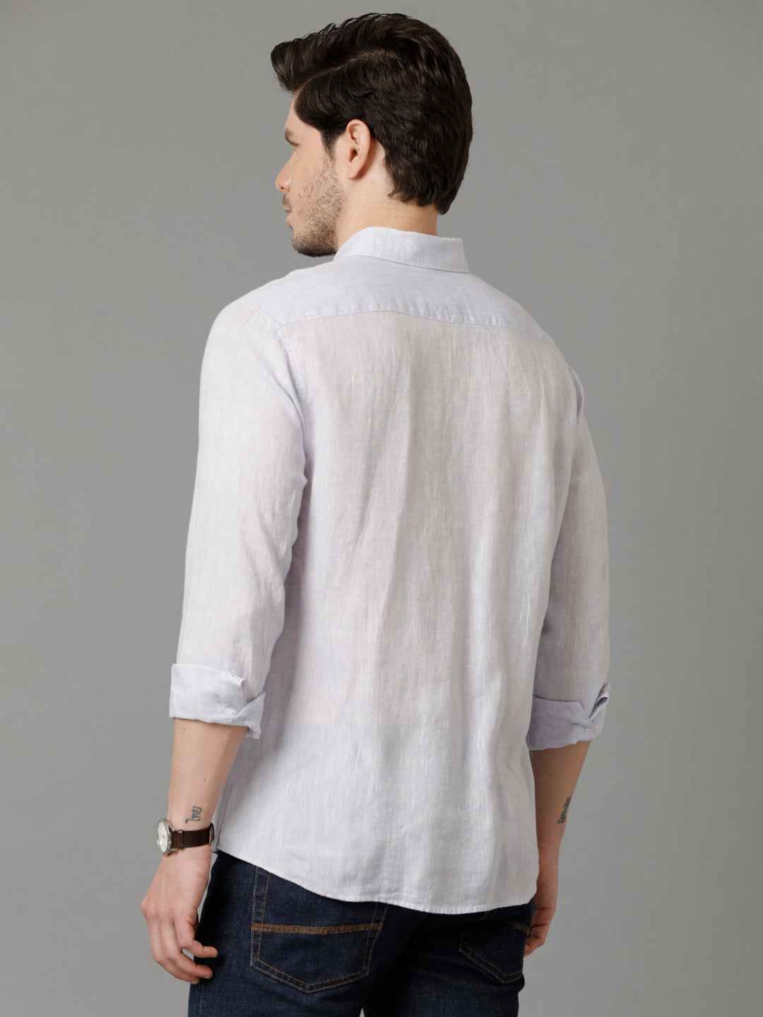 Aldeno Mens Regular Fit Solid Lavender Casual Linen Shirt (LARIC)