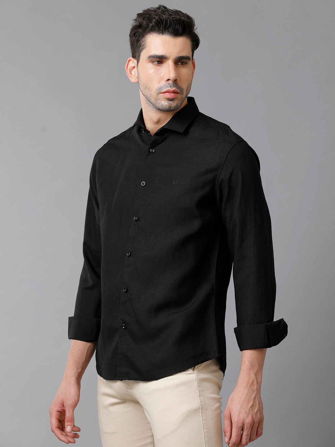 Aldeno Mens Solid Black Casual Shirt (LEGEN)