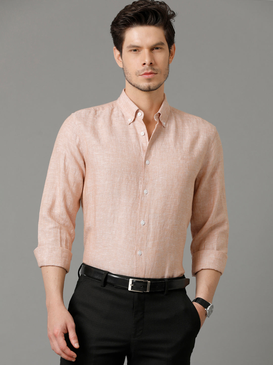 Aldeno Mens Regular Fit Solid Maroon Casual Linen Shirt (LIMO)