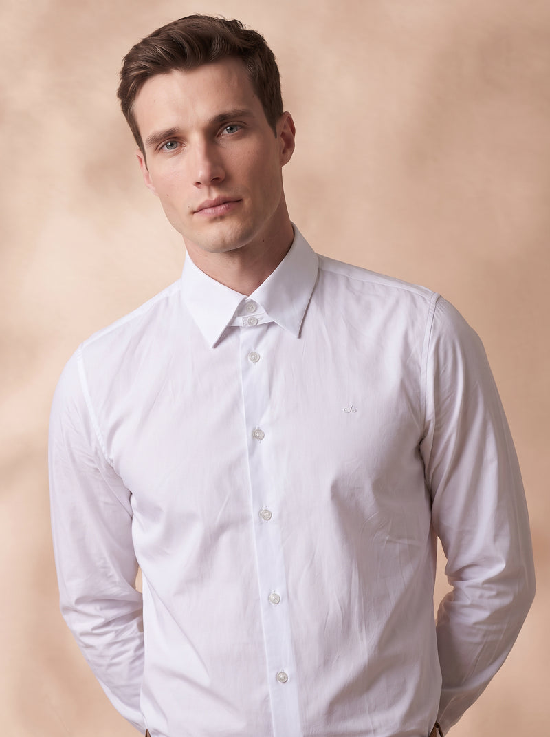 White slim fit cotton formal shirt for men (LINED)