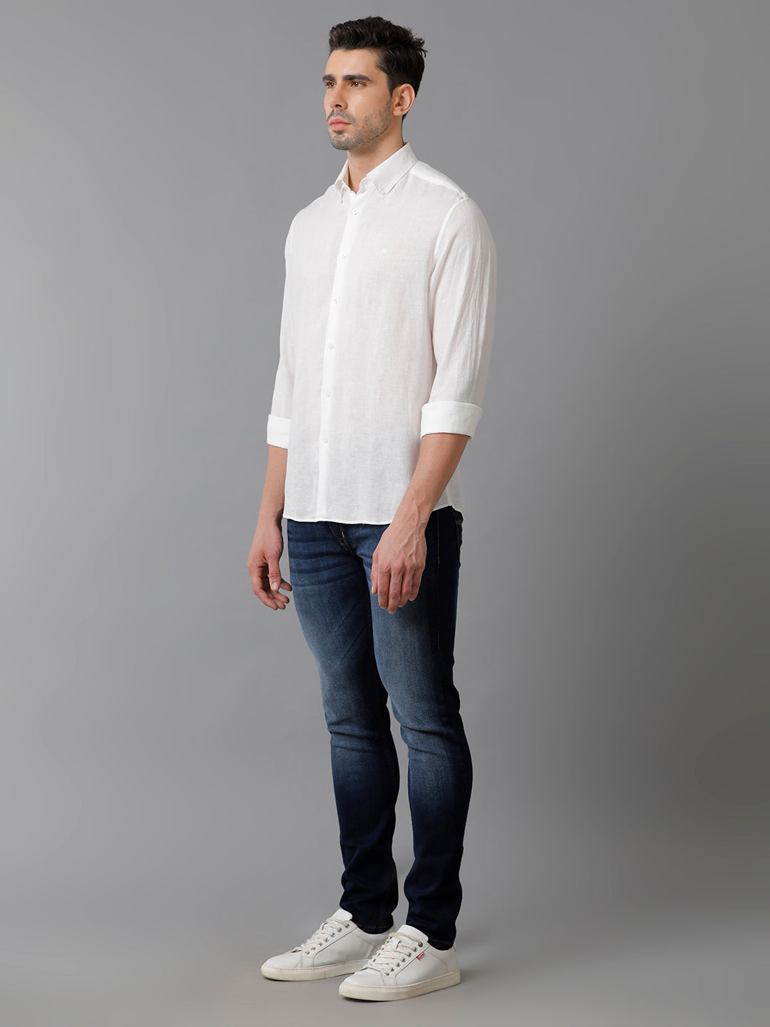 Aldeno Mens Regular Fit Solid White Casual Linen Shirt (LITE)