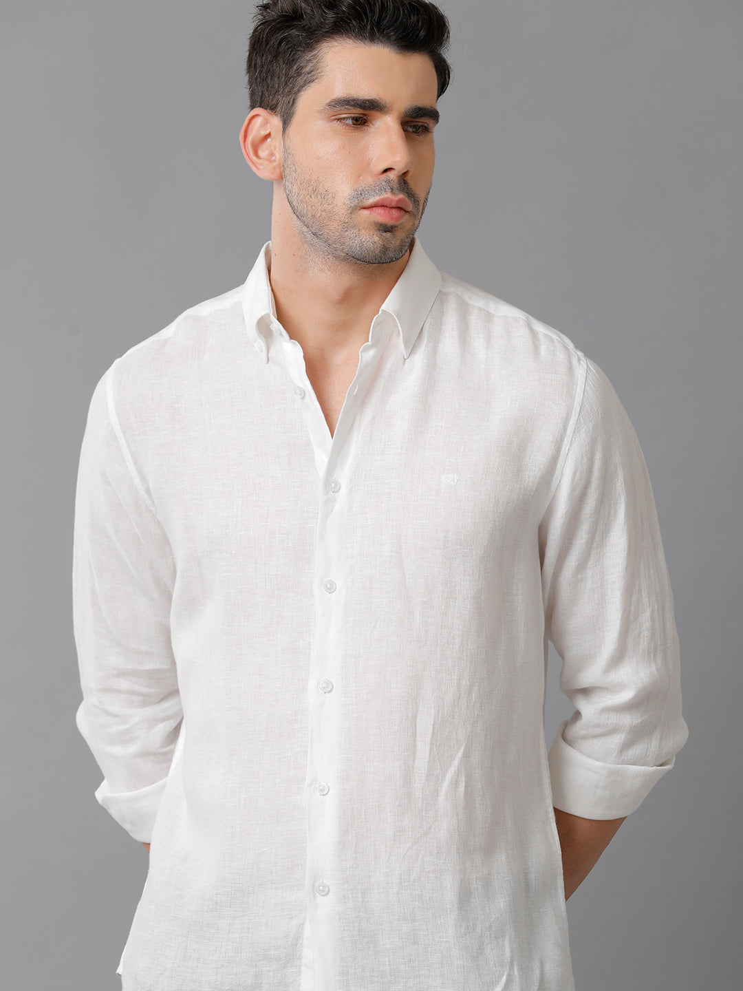 Buy Mens Regular Fit Solid White Casual Linen Shirt - Aldeno