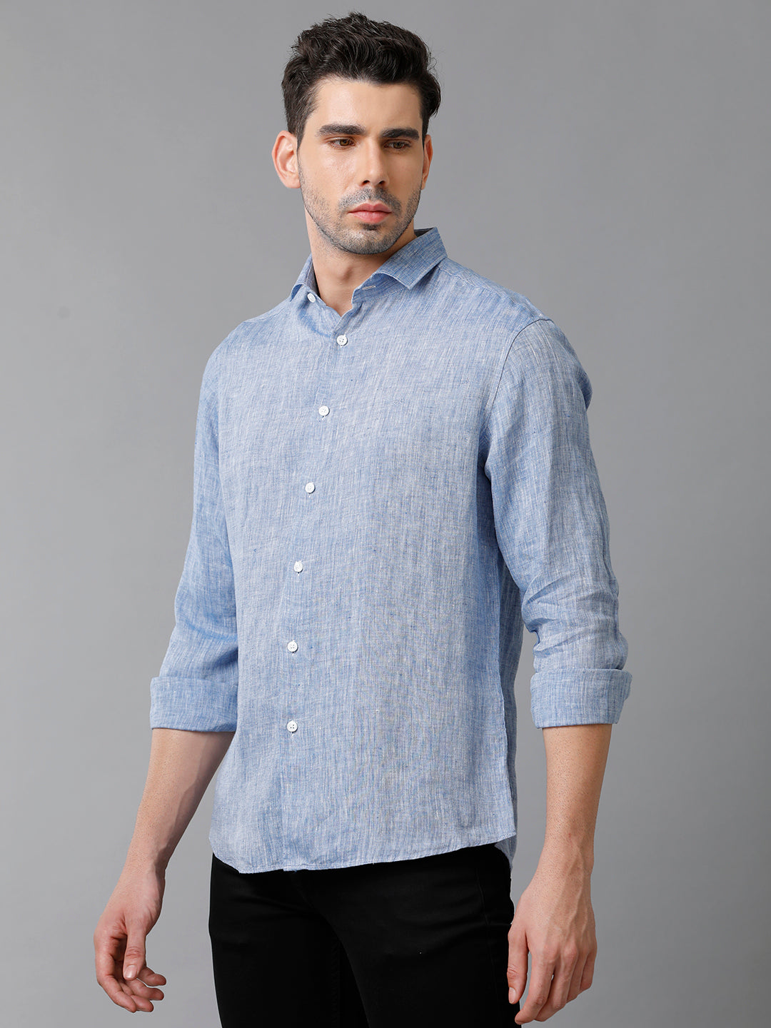 Aldeno Mens Solid Casual Blue Shirt (LUCAS)