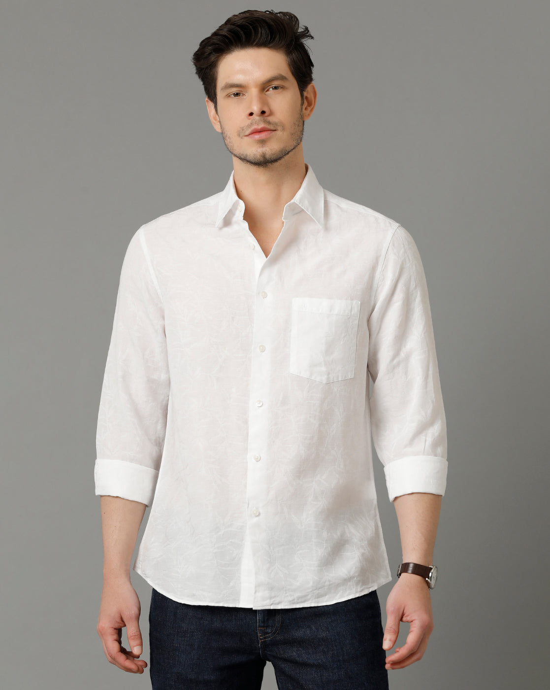 Aldeno Men Self Design Casual White Shirt (OSCAR)