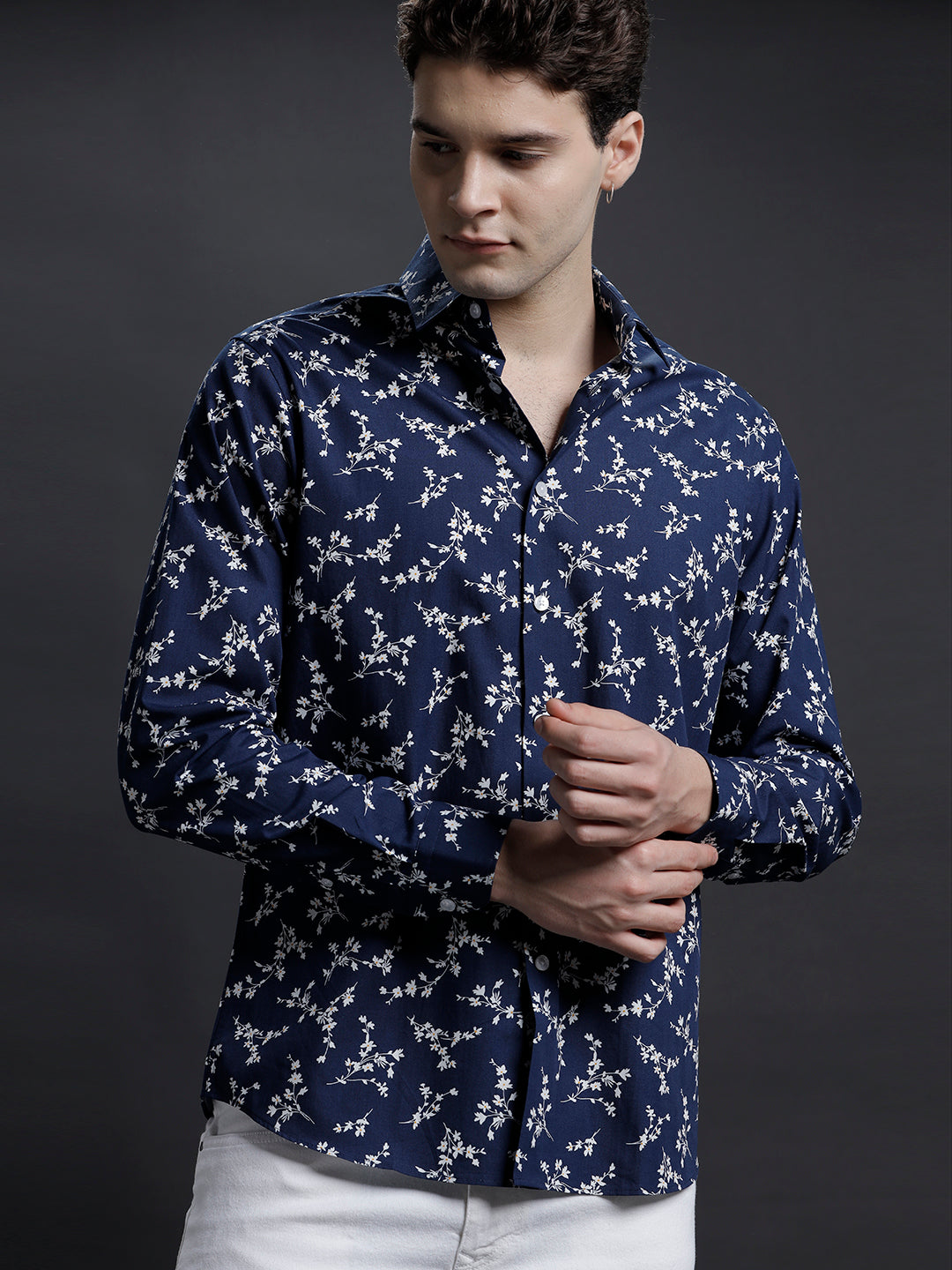 Aldeno Mens Regular Fit Floral Navy/White Casual Cotton Shirt (PADLI)