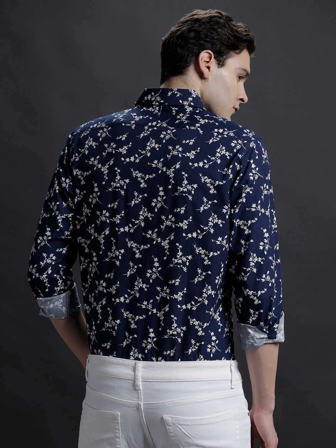 Aldeno Mens Regular Fit Floral Navy/White Casual Cotton Shirt (PADLI)