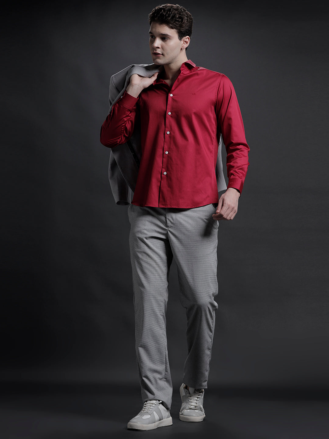 Aldeno Mens Regular Fit Plain Red Formal Cotton Shirt (PETER)