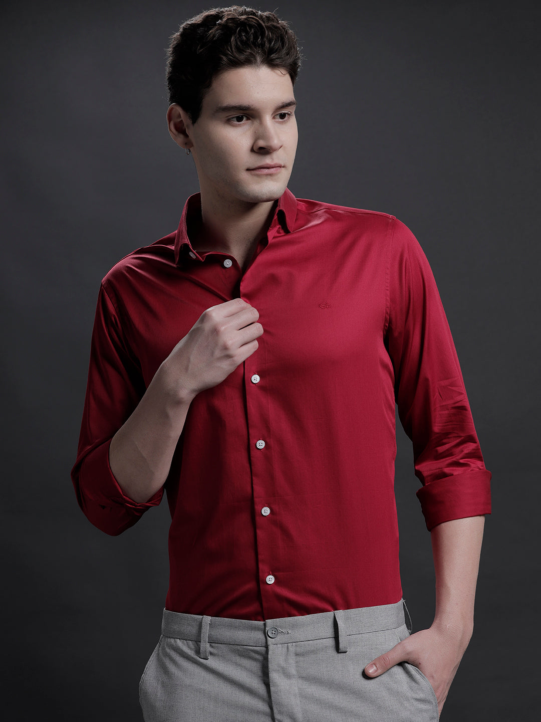 Aldeno Mens Regular Fit Plain Red Formal Cotton Shirt (PETER)