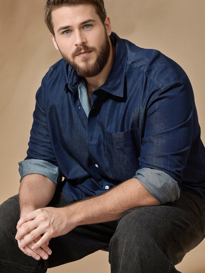 Aldeno Plus Men Navy Blue Casual Shirt (PODEN)