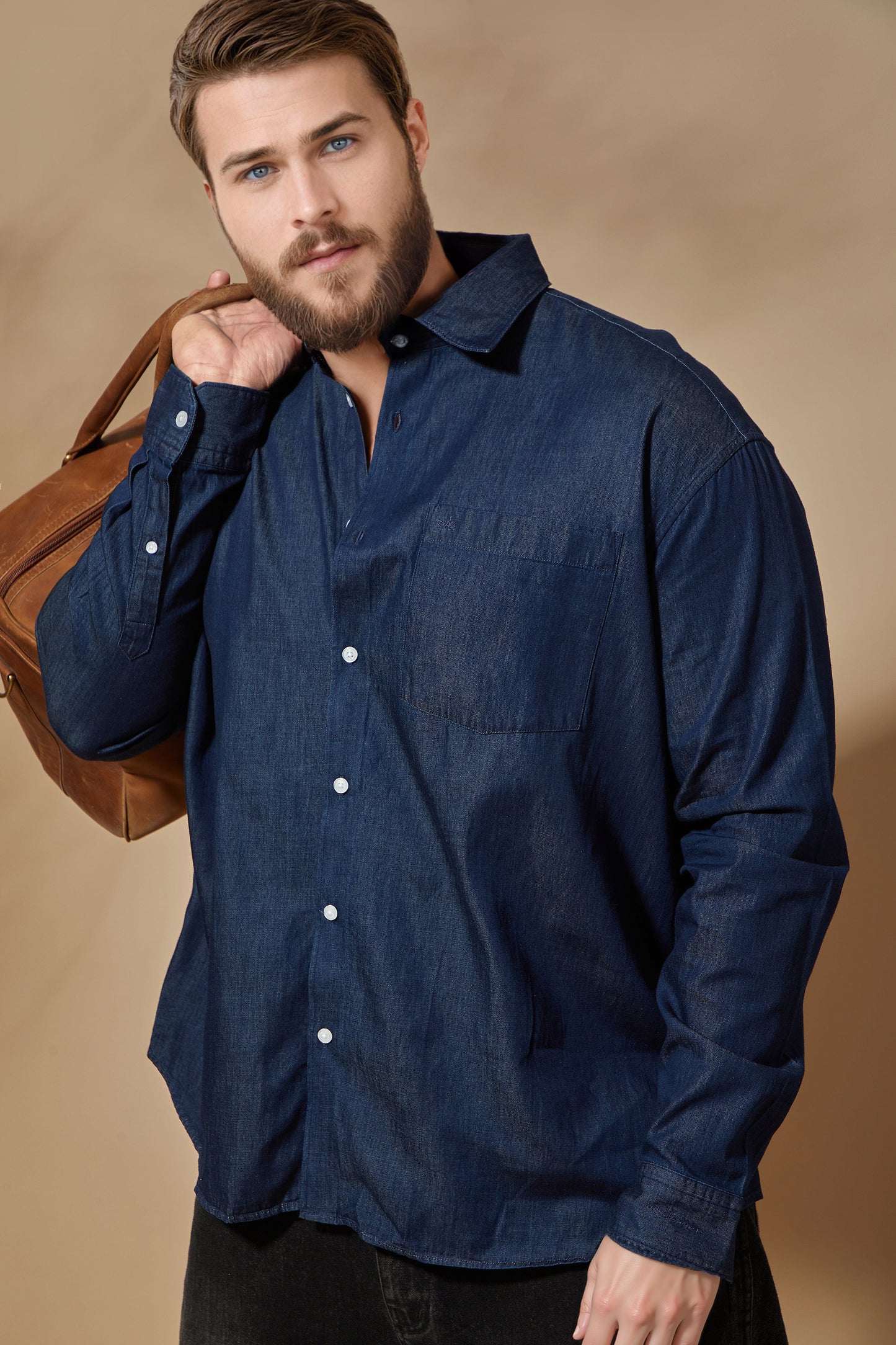 Aldeno Men Navy Blue Casual Shirt (PODEN)