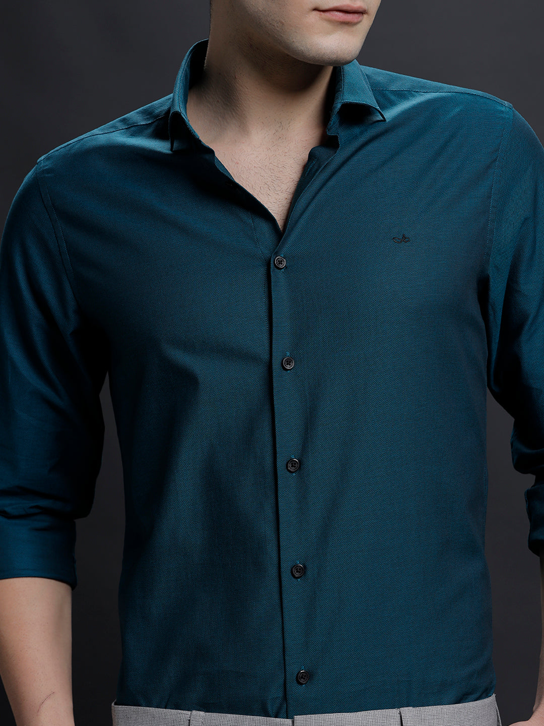 Aldeno Mens Regular Fit Ditsy Navy/Blue Formal Cotton Shirt (POLKI)