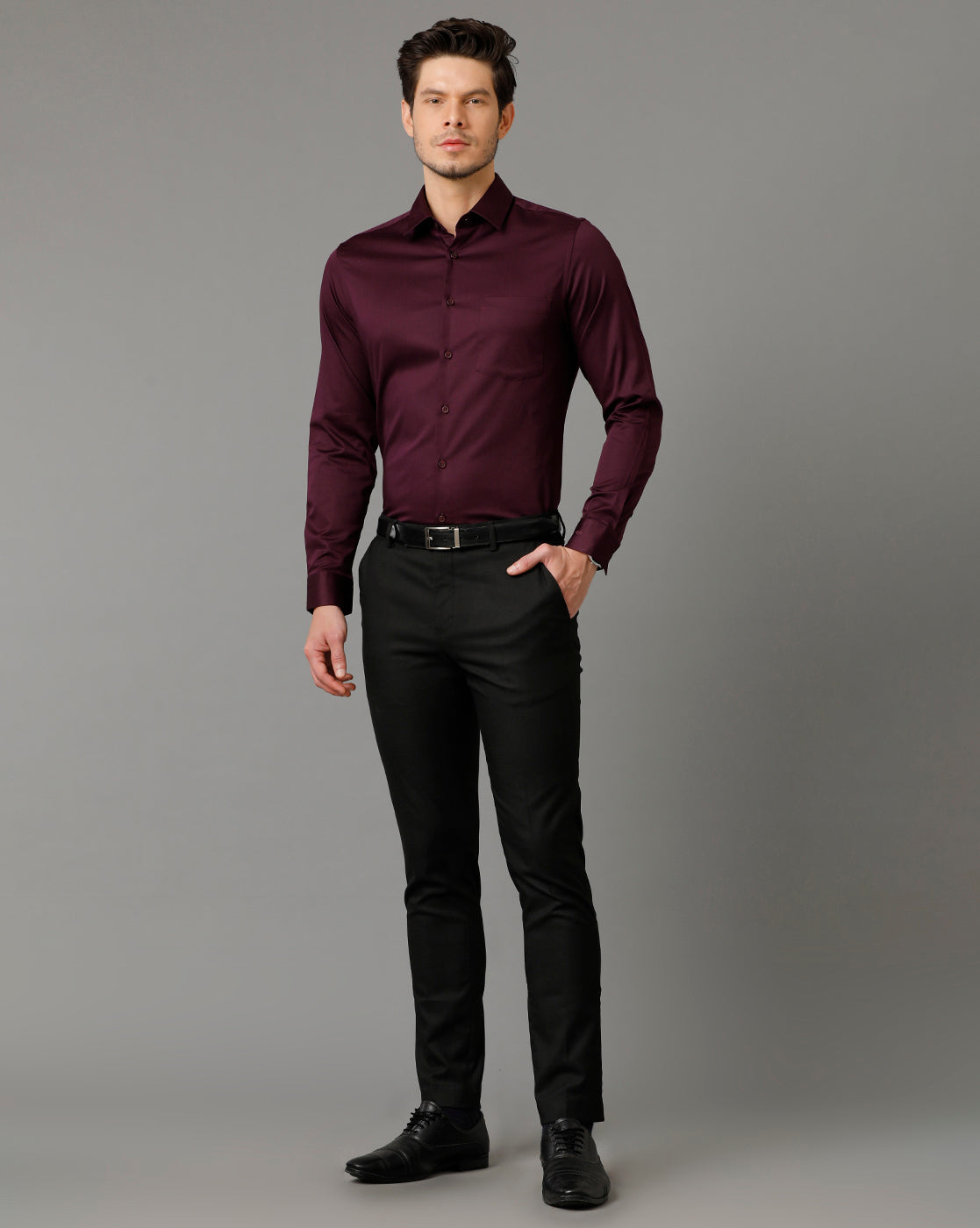 Aldeno Men Solid Formal Burgundy Shirt (SABOG)