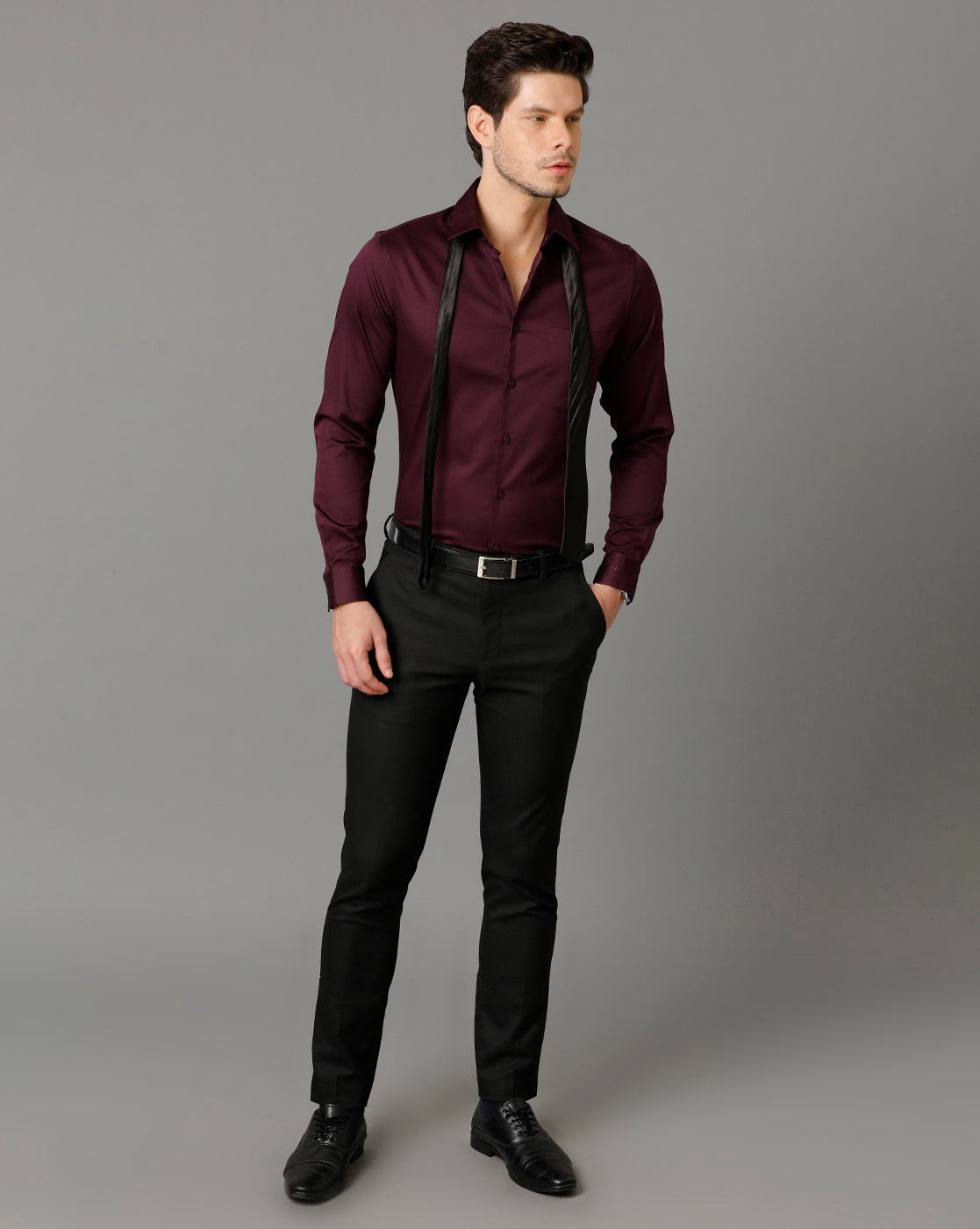 Aldeno Men Solid Formal Burgundy Shirt (SABOG)