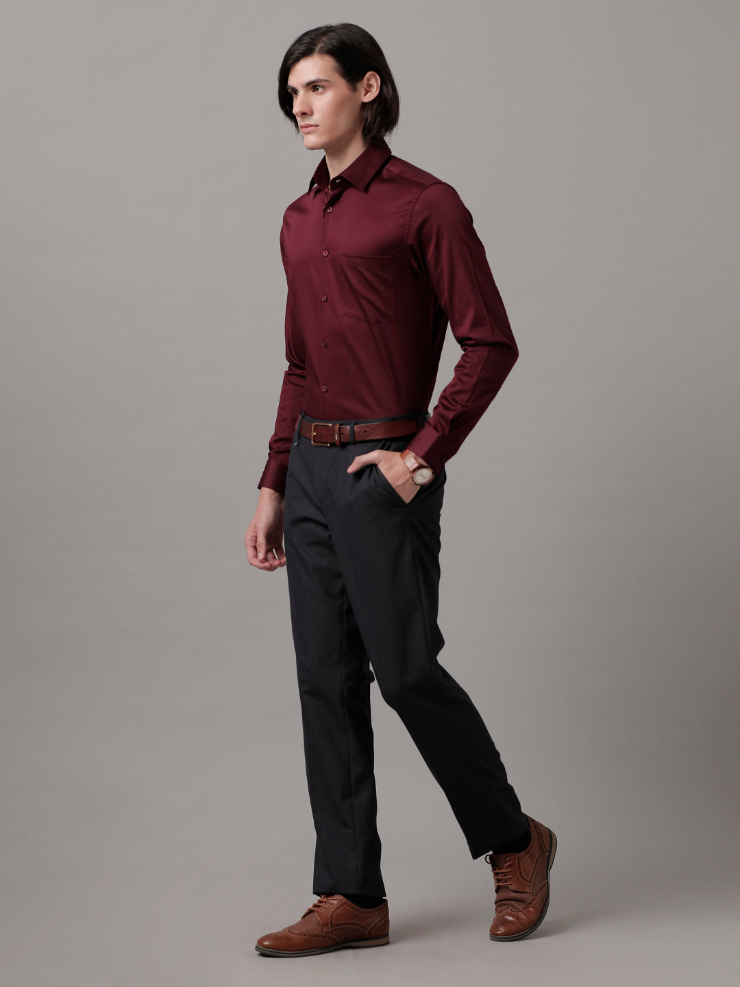 Aldeno Men Solid Formal Maroon Shirt (SAMOR)