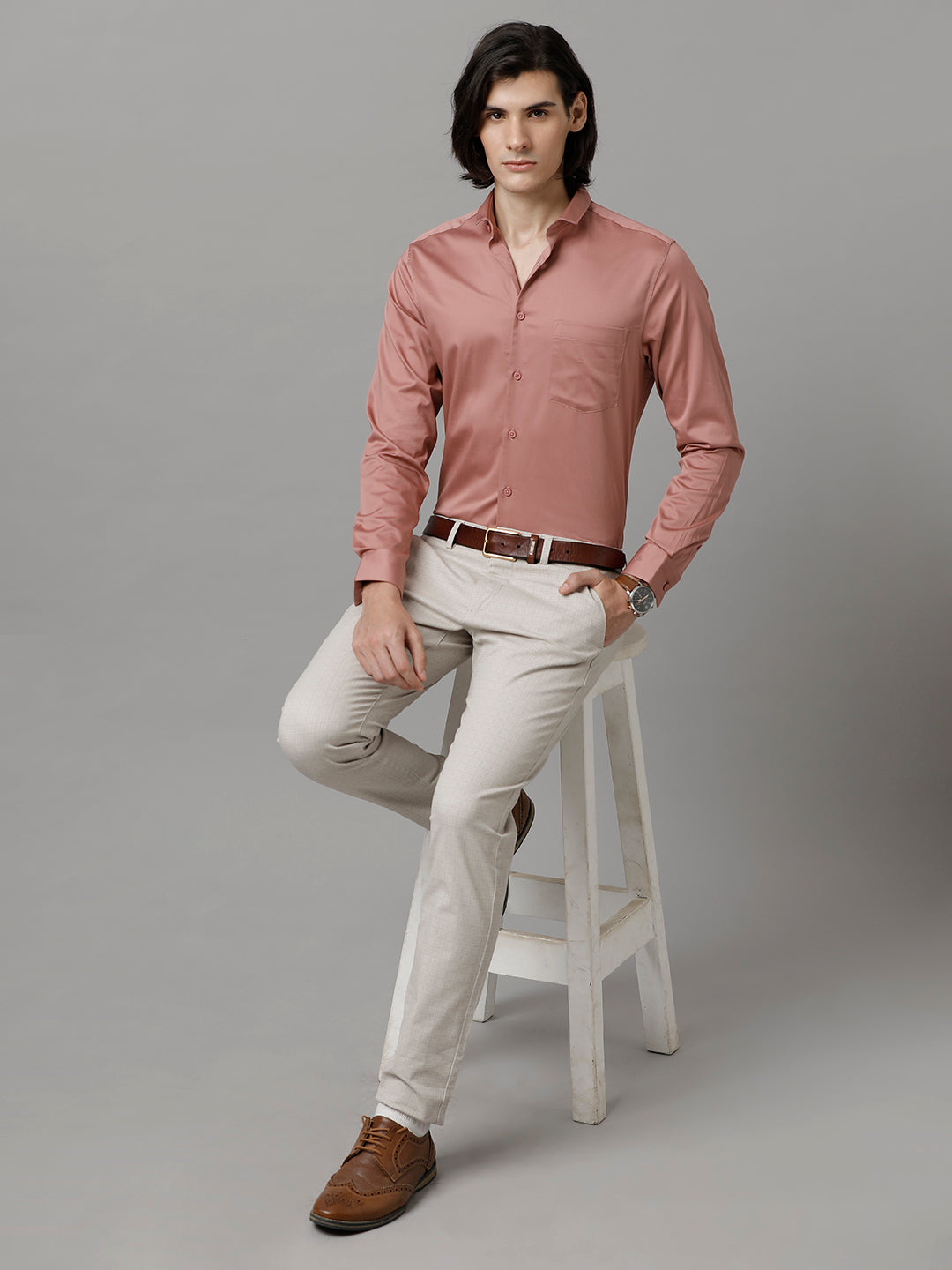 Formal Peach Textured Shirt - Japlin