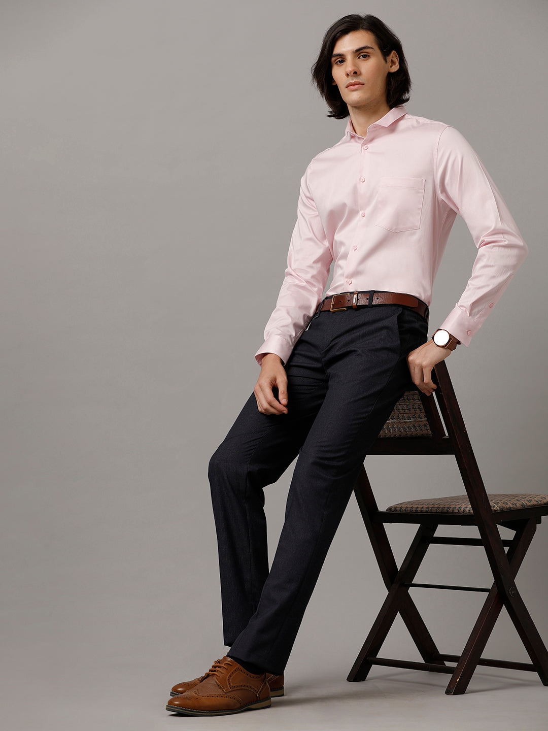 Aldeno Men Solid Formal Pink Shirt SAPYN