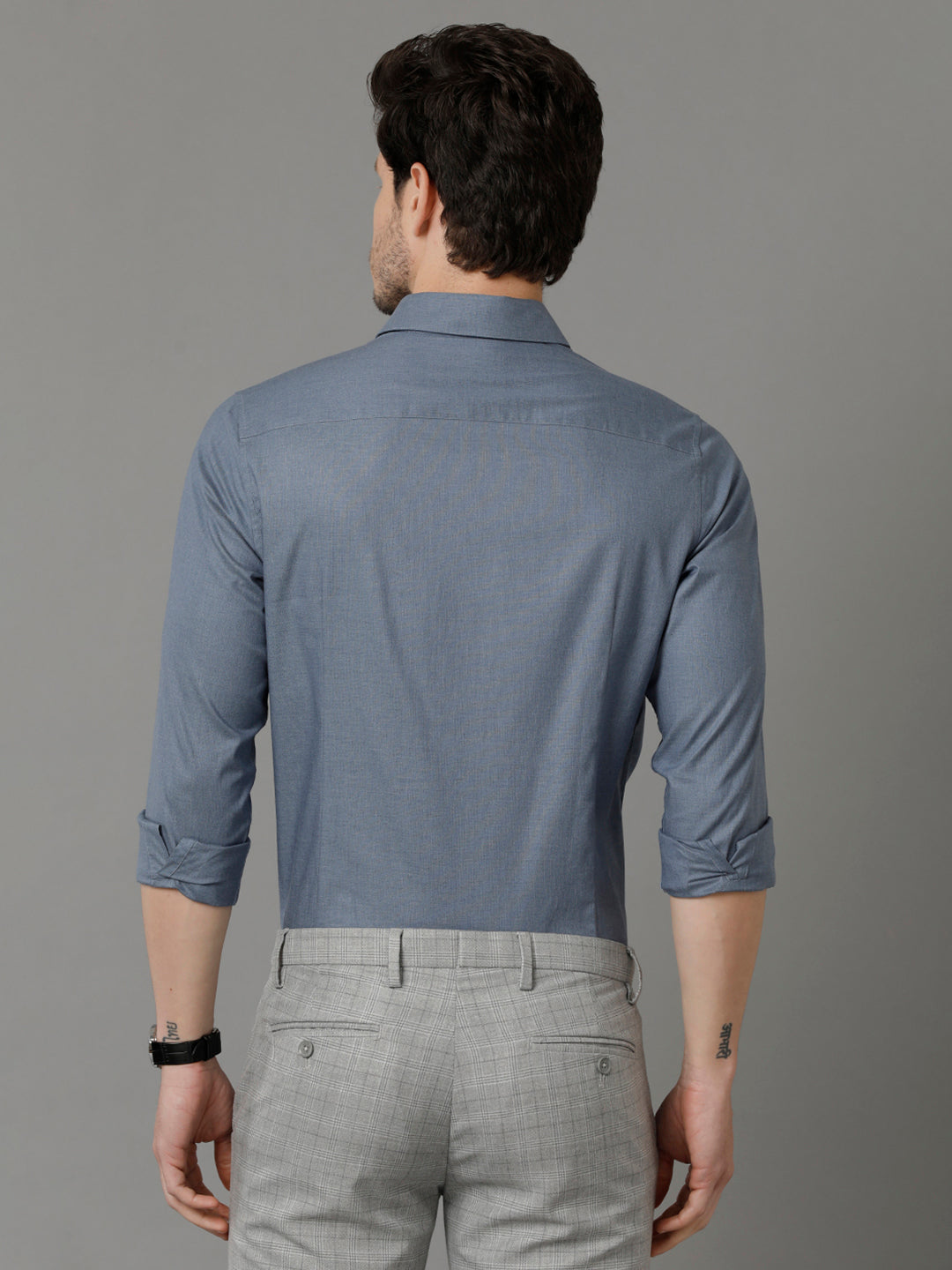 Aldeno Mens Slim Fit Solid Blue Formal Cotton Shirt (SCOTT)