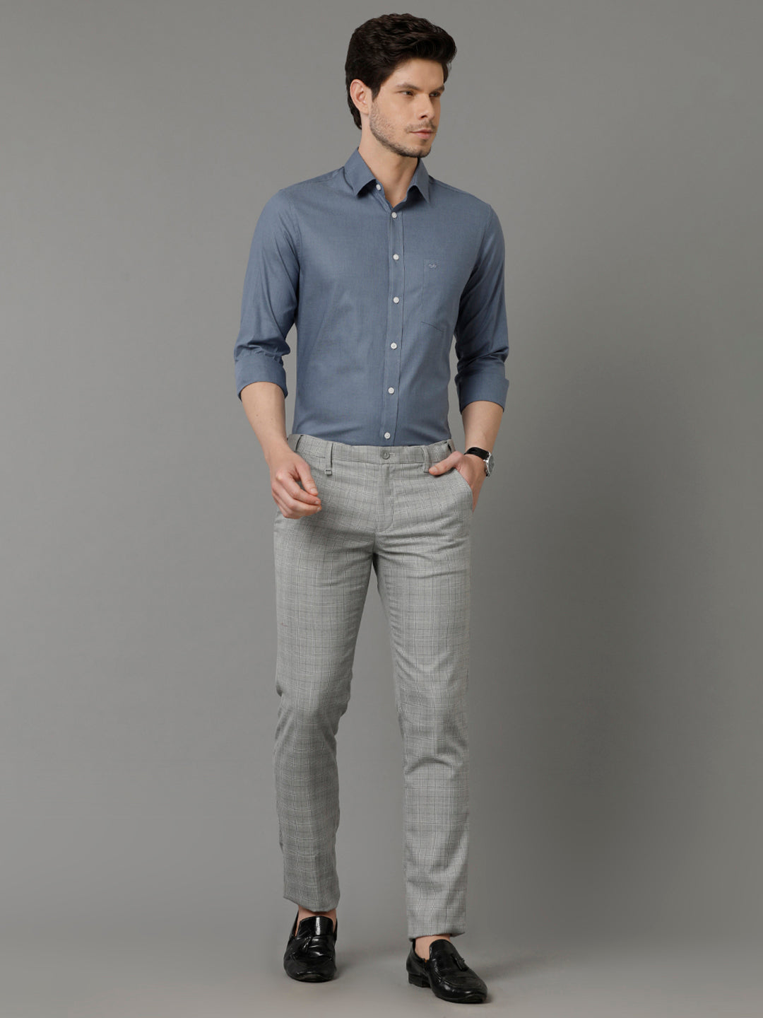 Aldeno Mens Slim Fit Solid Blue Formal Cotton Shirt (SCOTT)