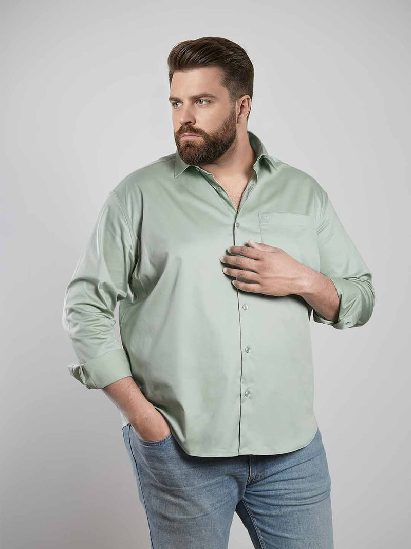 Green regular fit satin casual shirt for men (TADEO)