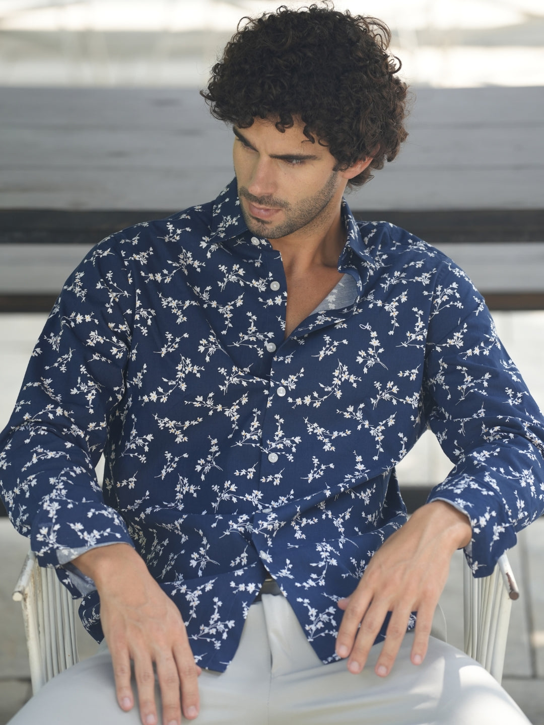 Aldeno Mens Regular Fit Floral Navy/White Casual Cotton Shirt (PADLI)