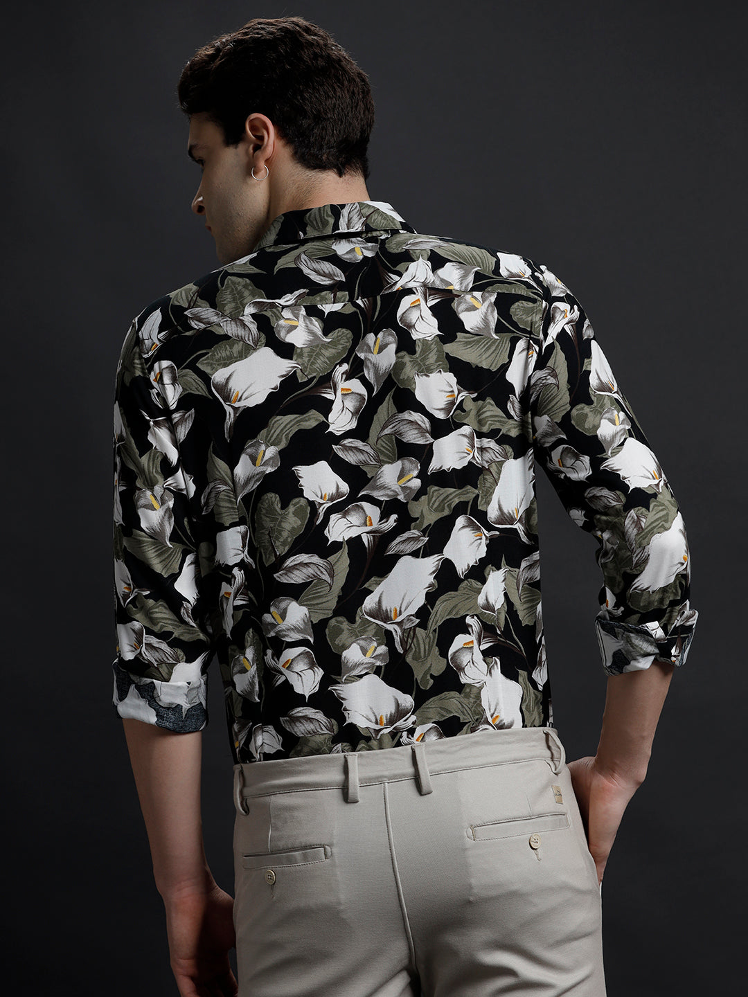 Aldeno Mens Slim Fit Floral Print Black Casual Viscose Rayon Shirt (VINCE)