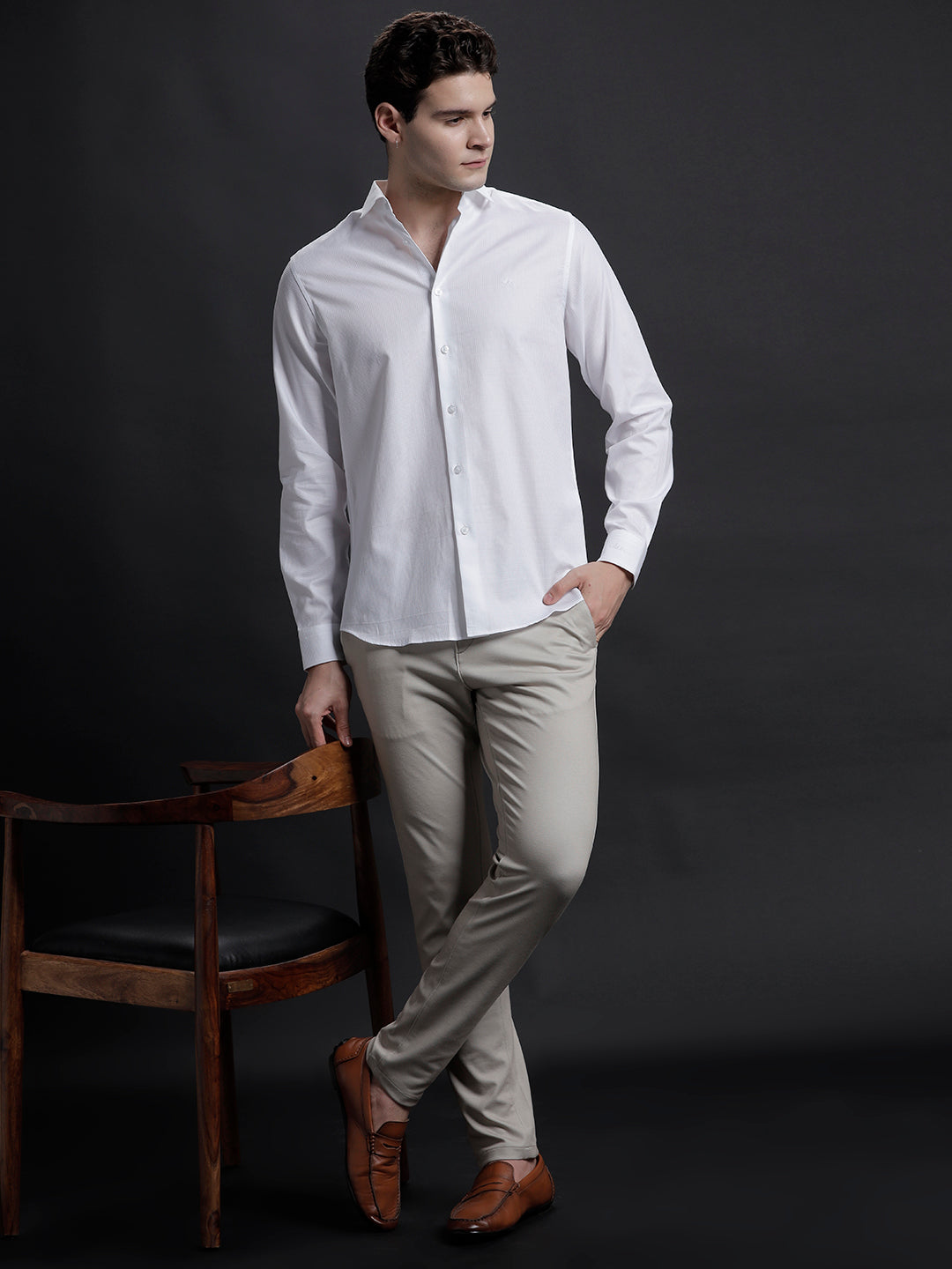 Aldeno Mens Regular Fit Textured White Formal Cotton Shirt (WANIM)