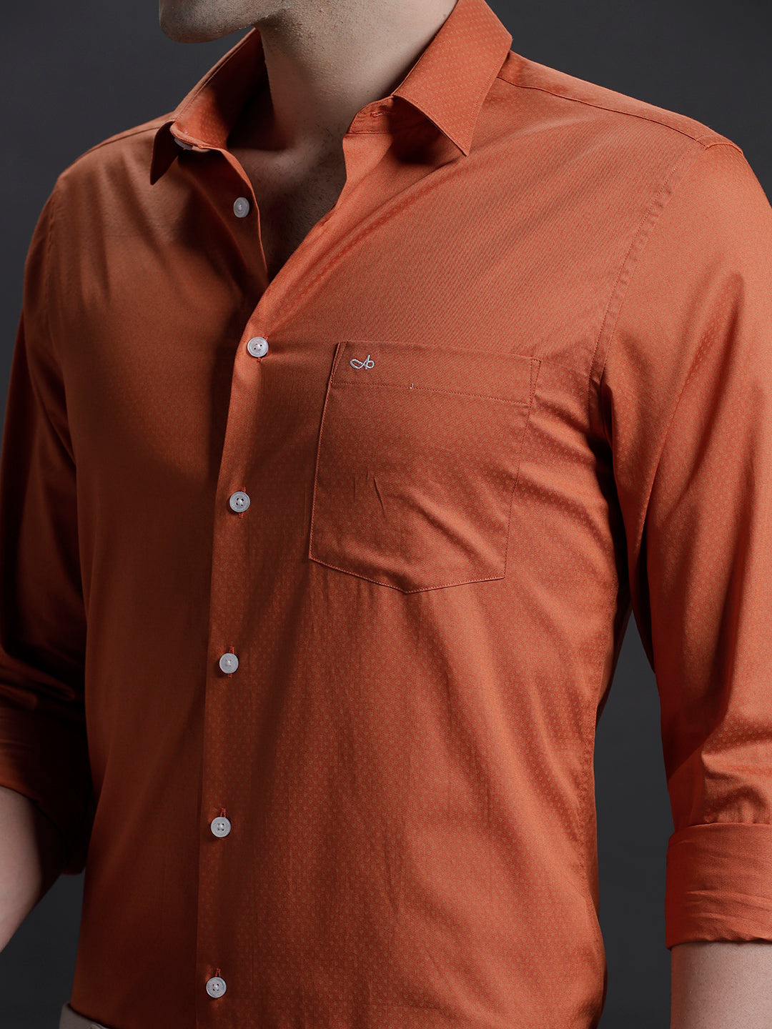 Aldeno Mens Slim Fit Ditsy Orange Casual Cotton Shirt (ZIGGY)