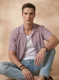 Relaxed Fit Maroon Cotton Stripes Casual Shirt for Men (DURGE)