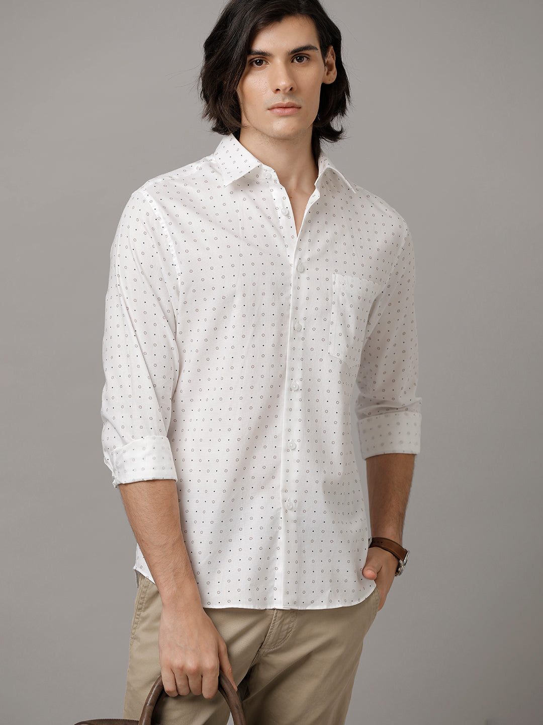 Aldeno Men Printed Casual White Shirt (AEDEN)