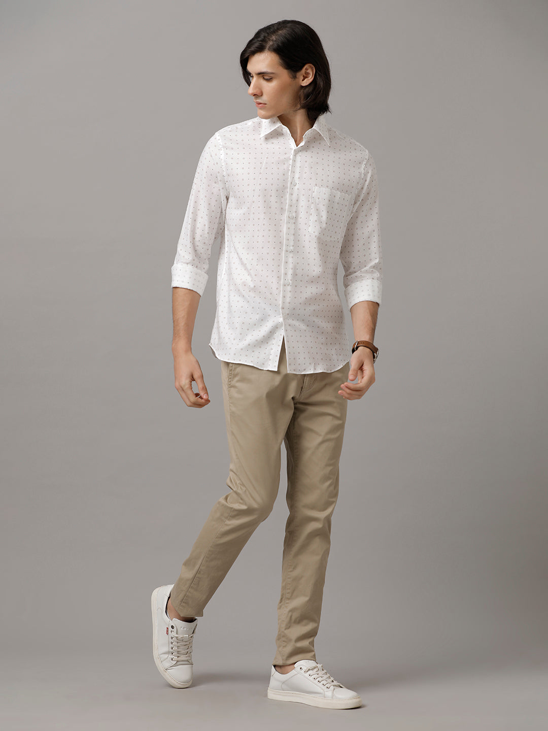 Aldeno Men Printed Casual White Shirt (AEDEN)