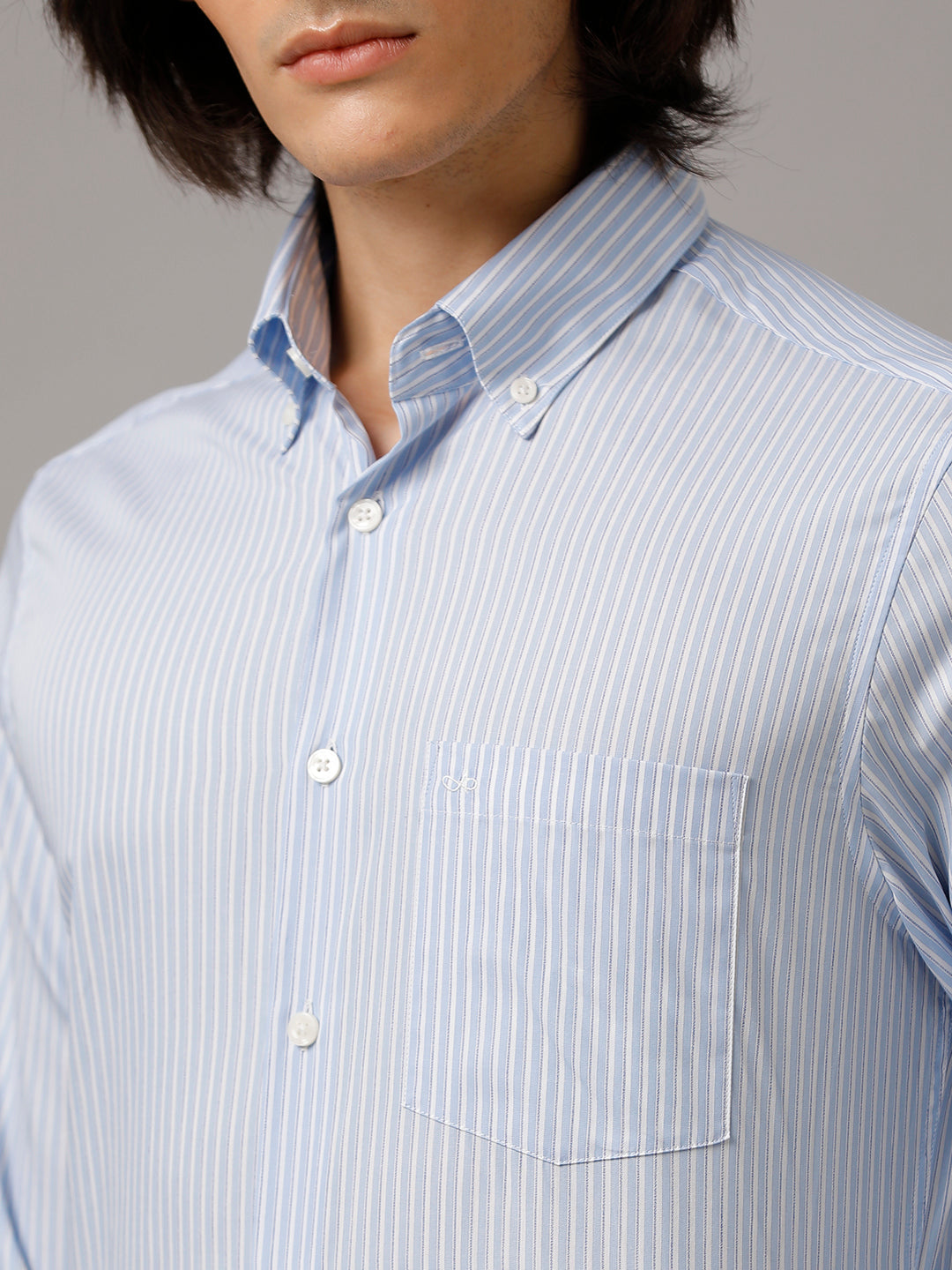 Aldeno Men Striped Formal Light Blue Shirt (BYRON)