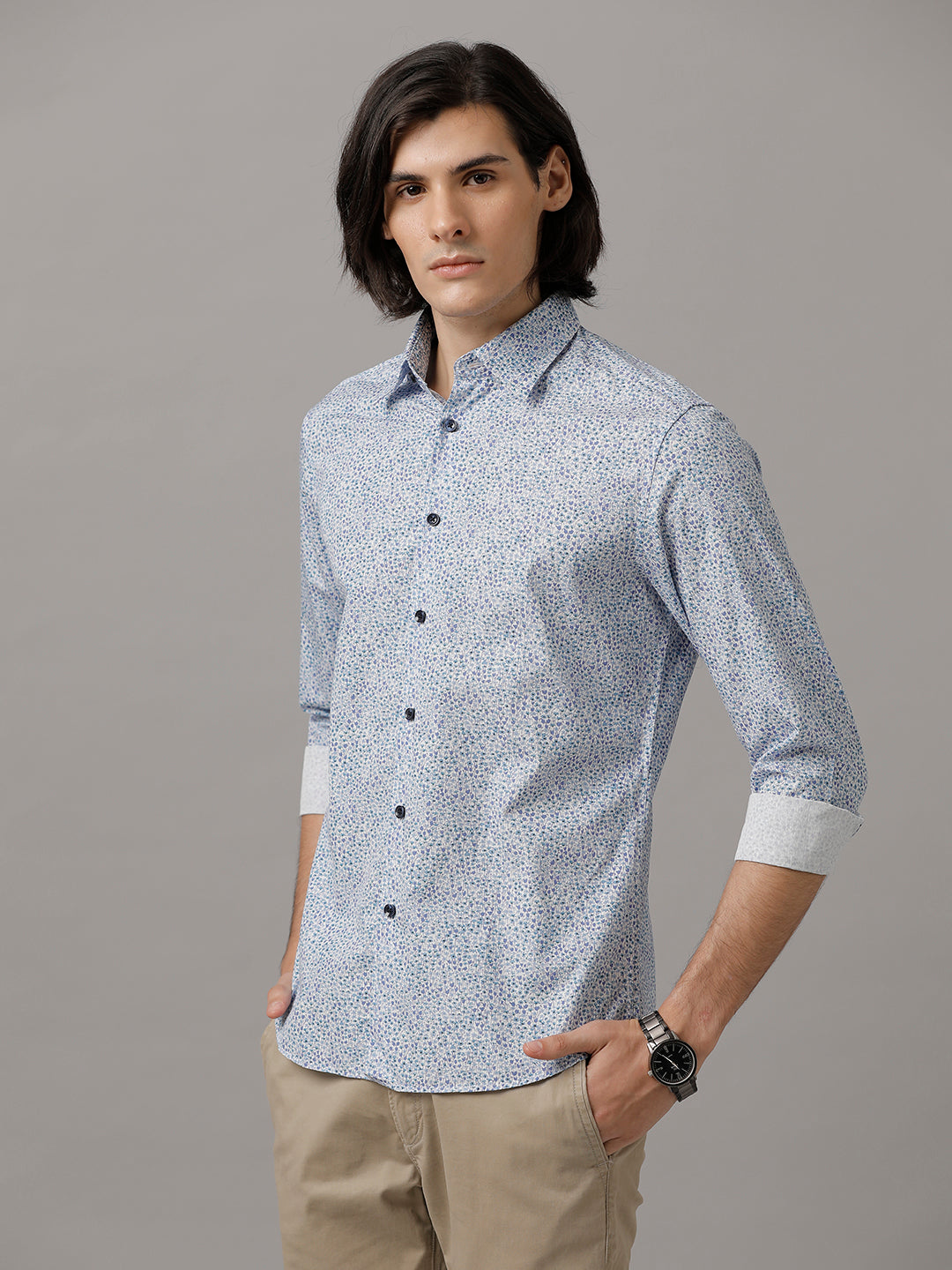 Aldeno Men Printed Casual Blue Shirt (DAVID)