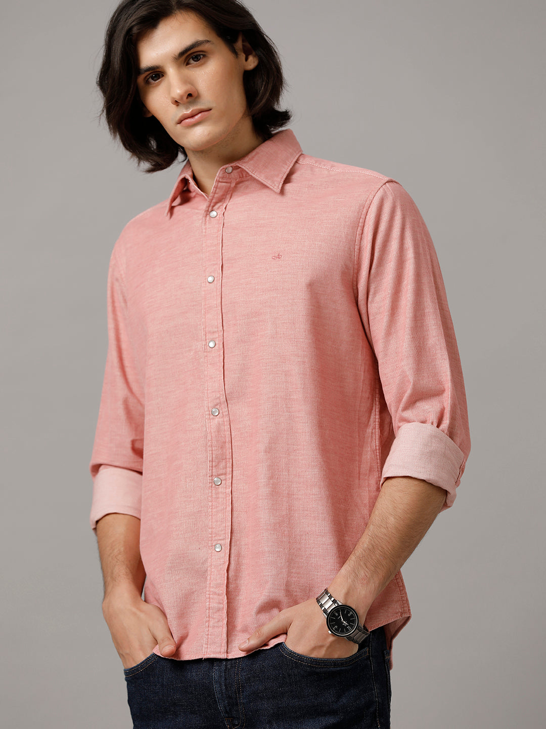 Aldeno Men Solid Casual Pink Shirt (GRANT)