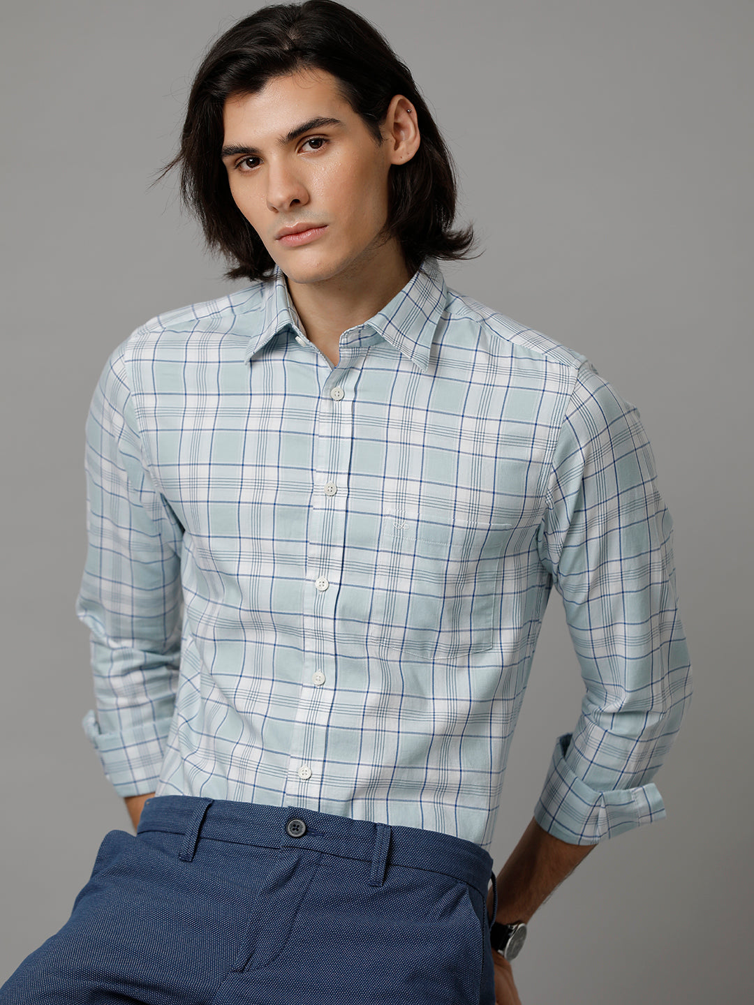 Aldeno Men Checkered Casual Blue Shirt (IRWIN)