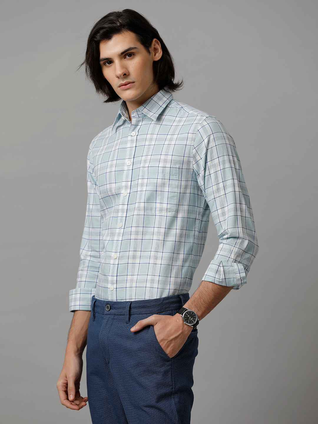 Aldeno Men Checkered Casual Blue Shirt (IRWIN)