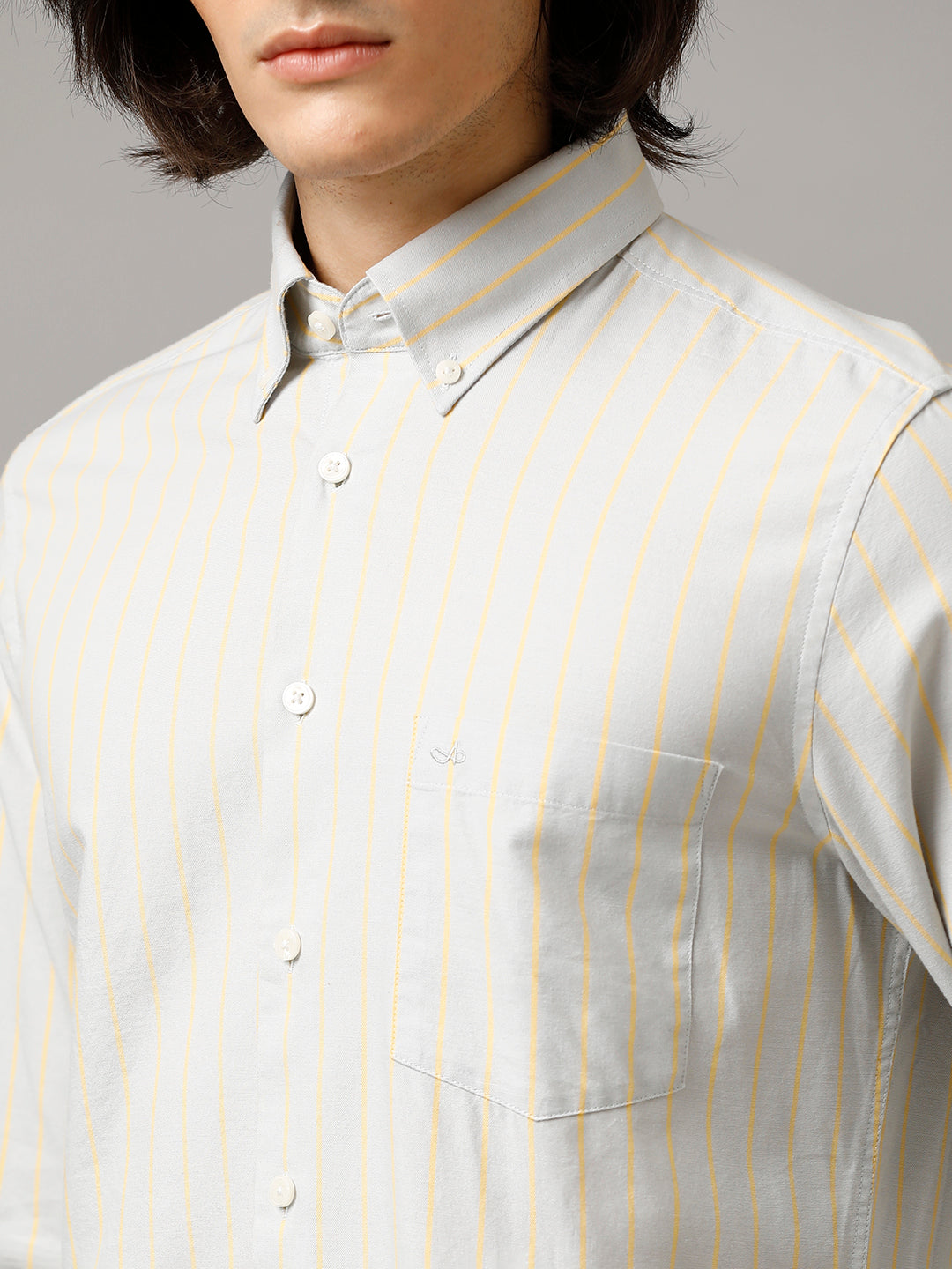 Aldeno Men Striped Casual Grey & Yellow Shirt (ISSAC)