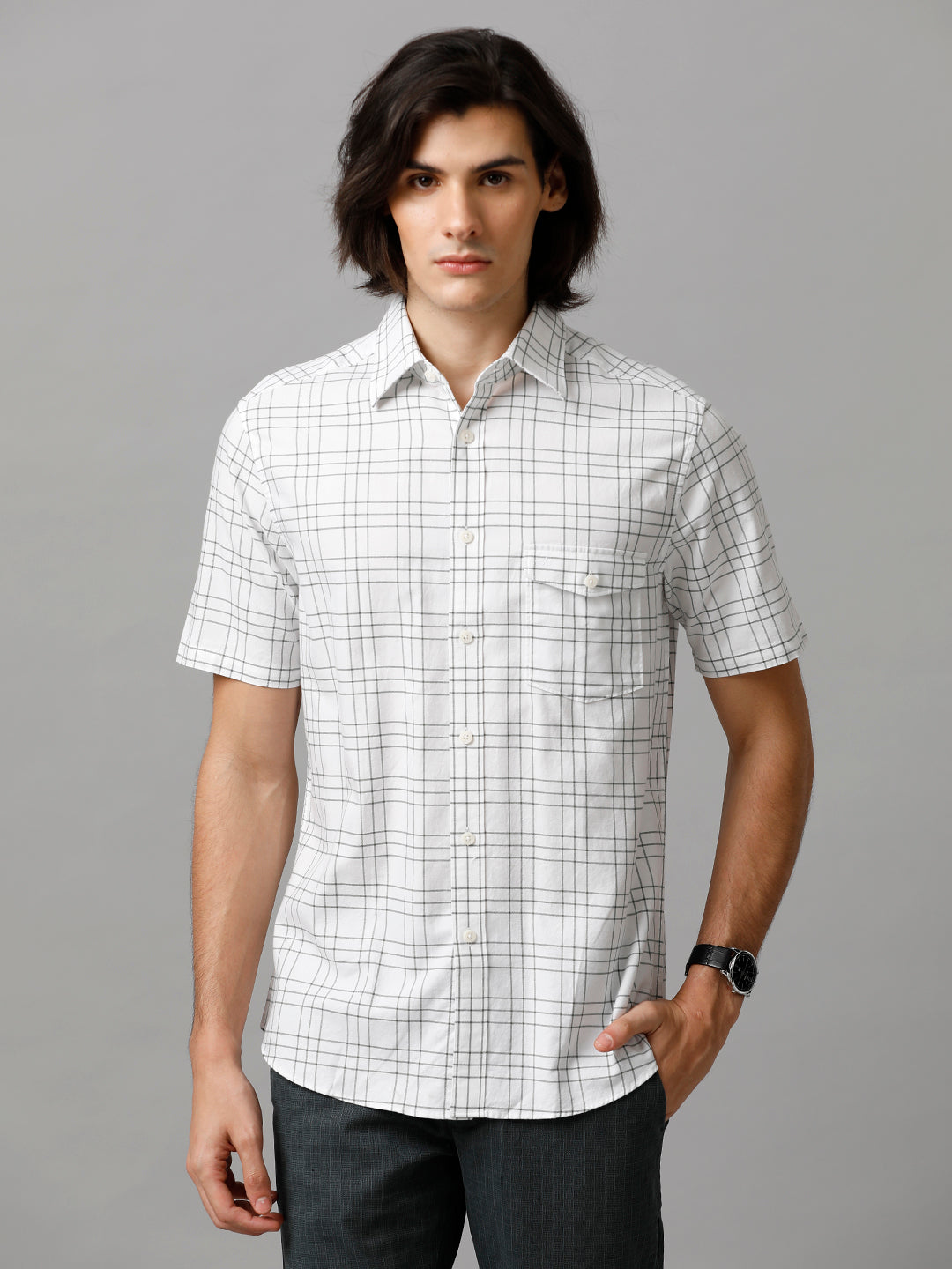 Aldeno Men Checkered Casual White & Blue Shirt (LOGAN)