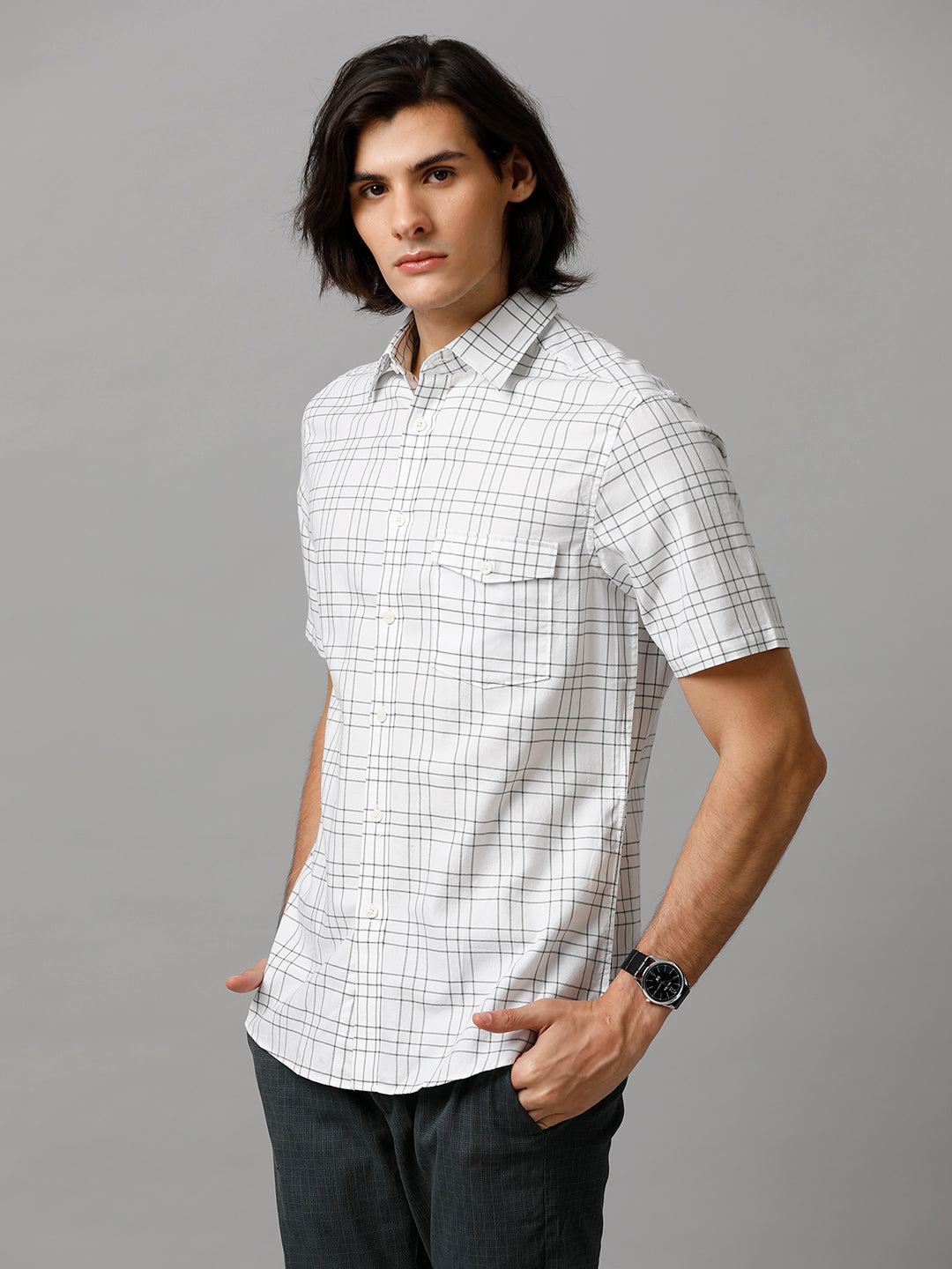 Aldeno Men Checkered Casual White & Blue Shirt (LOGAN)