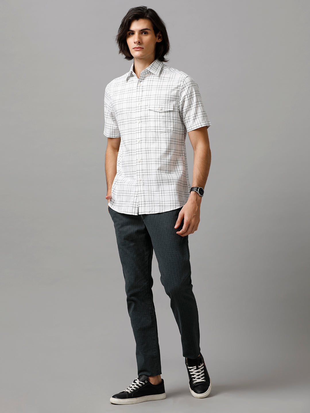Aldeno Men Checkered Casual White & Blue Shirt (LOGAN)