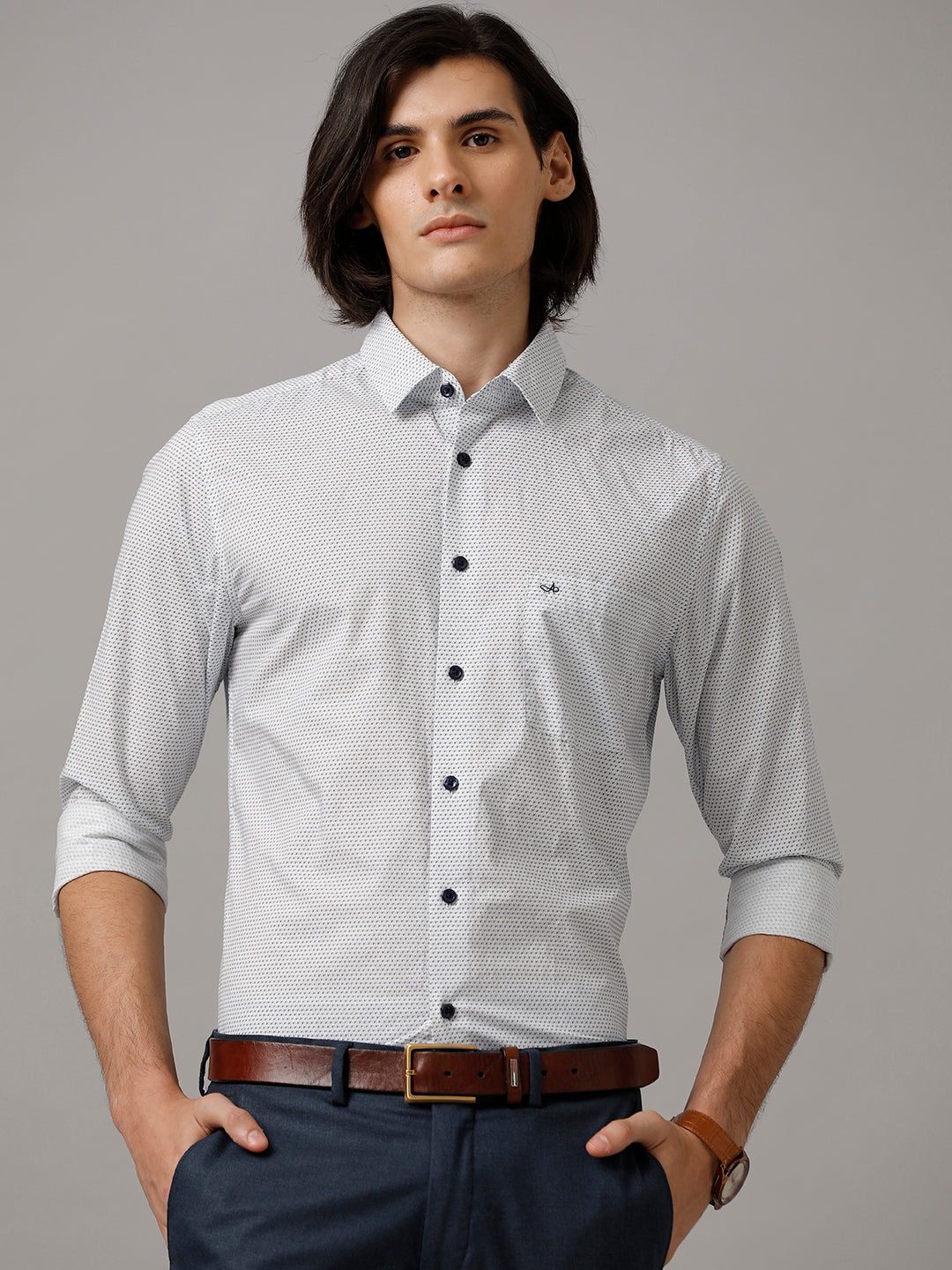 Aldeno Men Printed Formal White Shirt (REIGN)
