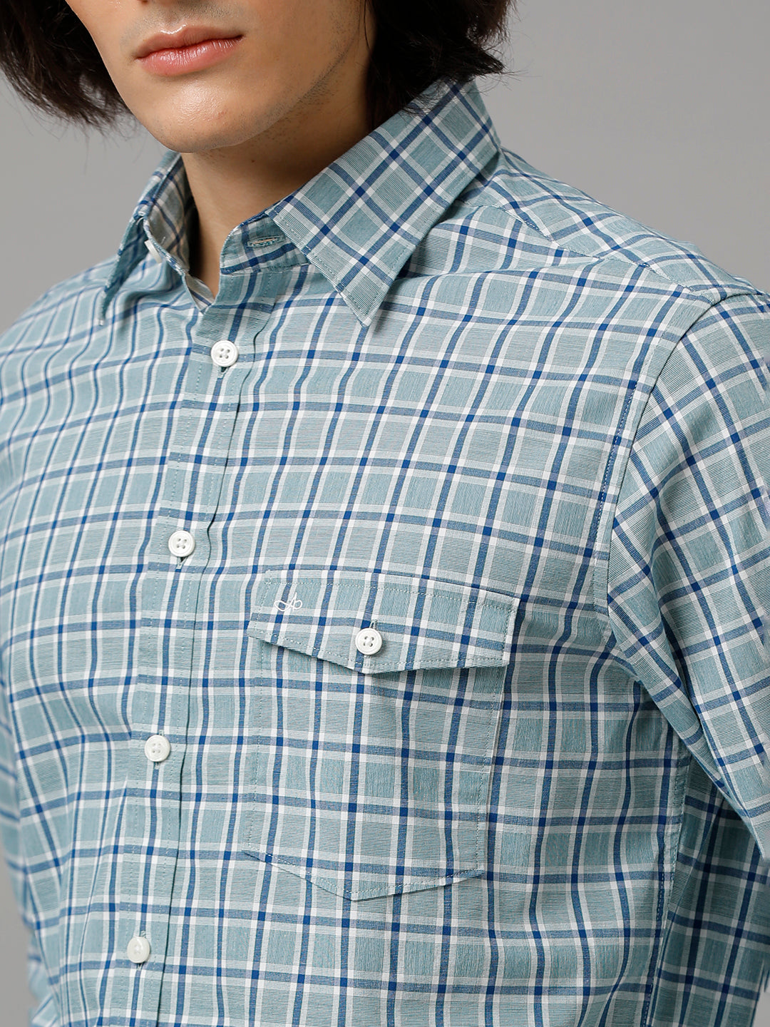 Aldeno Men Checkered Casual Green & Navy Shirt (RIKER)