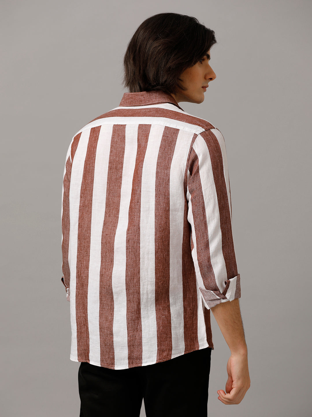 Aldeno Men Striped Casual Brown & White Shirt (RINGO)